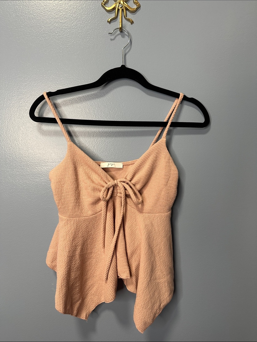 Tie-Front Peplum Cami Top in Blush Pink Sz M